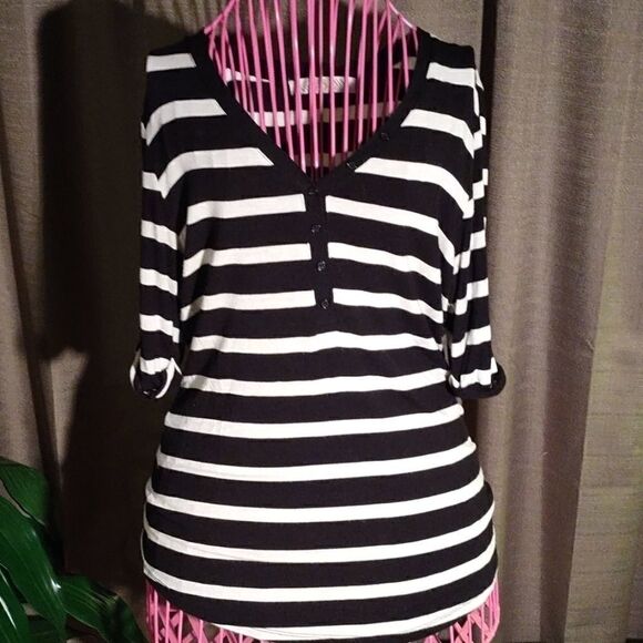 Pink Rose Black/wht. Striped Top - Picture 7 of 7